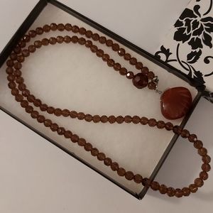 Carnelian Pendant w/ Brown Zircon Gemstone Chain